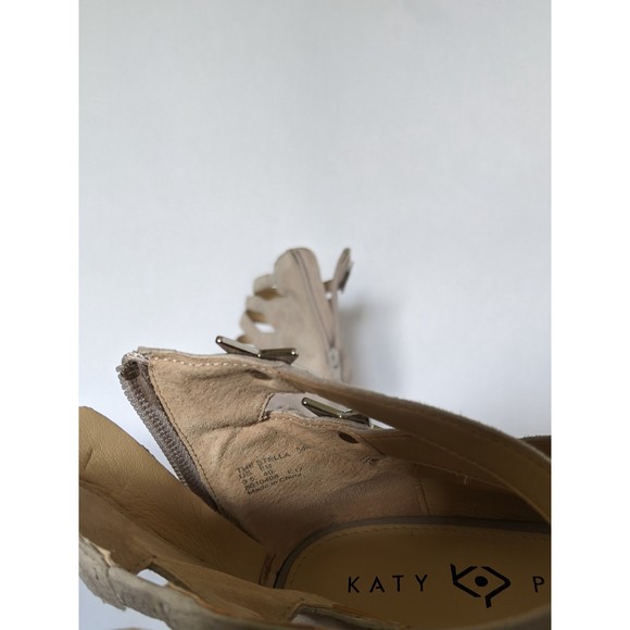 Katy Perry heels: The Stella, sz 9.5. Strappy, tan suede, zipped backs, STARS! - Picture 6 of 11